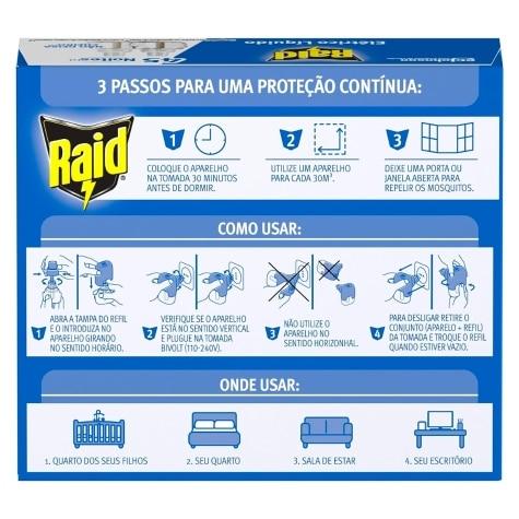Repelente Elétrico Líquido Raid 45 Noites Refil 2 Unidades 32,9ml - Imagem 3