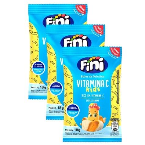 Kit 3 Unidades Bala de Gelatina Fini Vitamina C Kids Sabor Banana 18g - Imagem 1