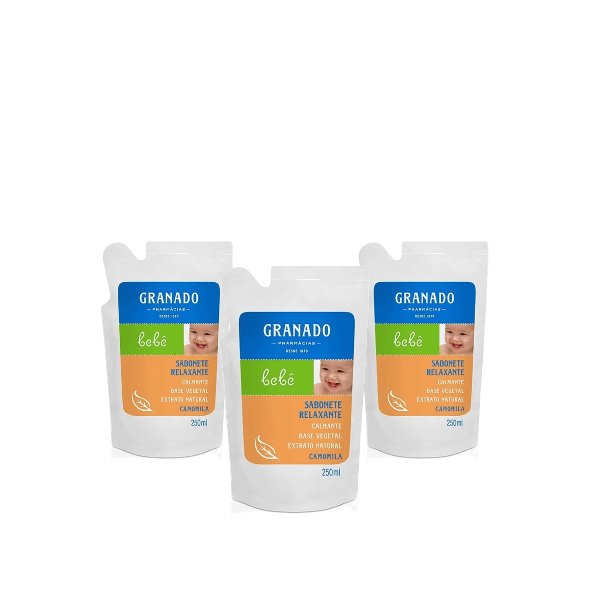 Kit 3 Unidades Sabonete Líquido Granado Bebê Camomila Refil 250ml - Imagem 1