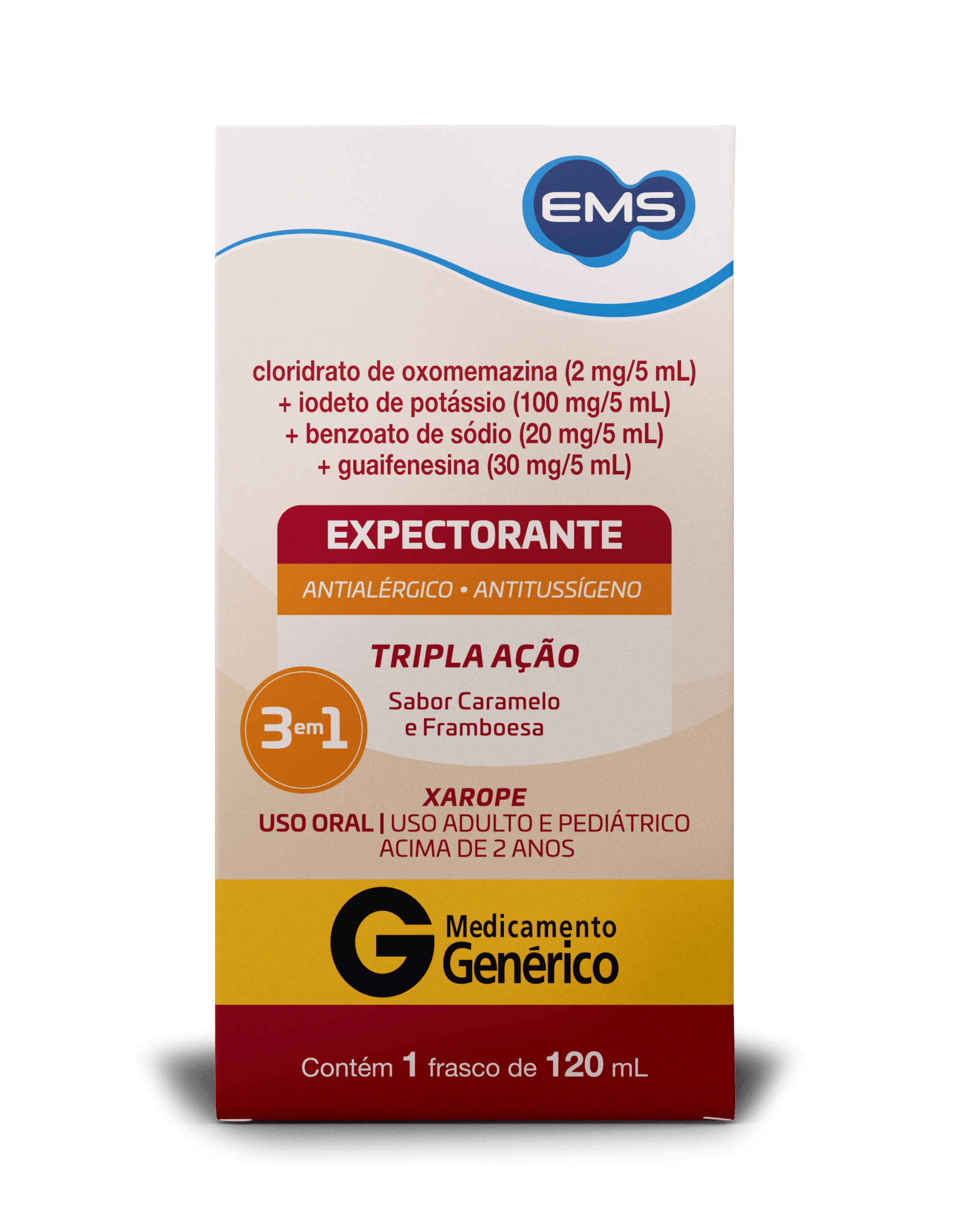 Cloridrato de Oxomemazina + Iodeto de Potássio + Benzoato de Sódio + Guaifenesina 120ml EMS Genérico - Imagem 2