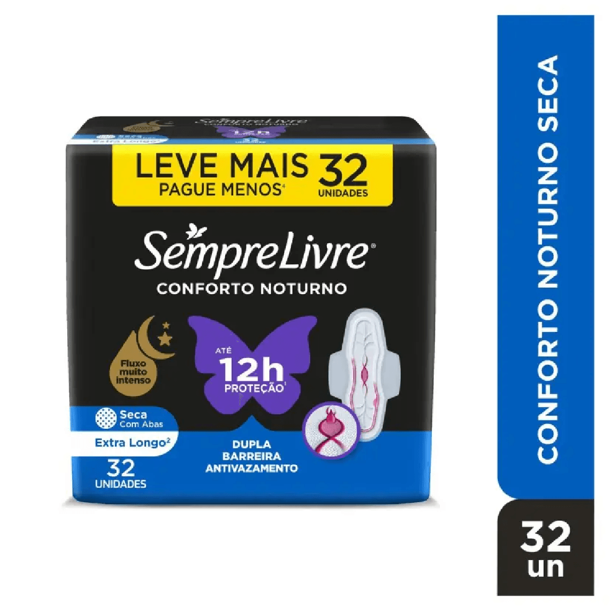Absorvente Noturno Seca com Abas Sempre Livre 32 Unidades Leve mais Pague menos - Imagem 2