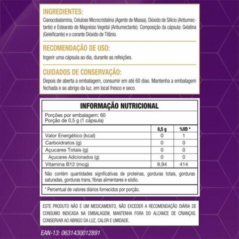 Vitamina B12 414% VD Wod Nutrition 60 Cápsulas - Imagem 2