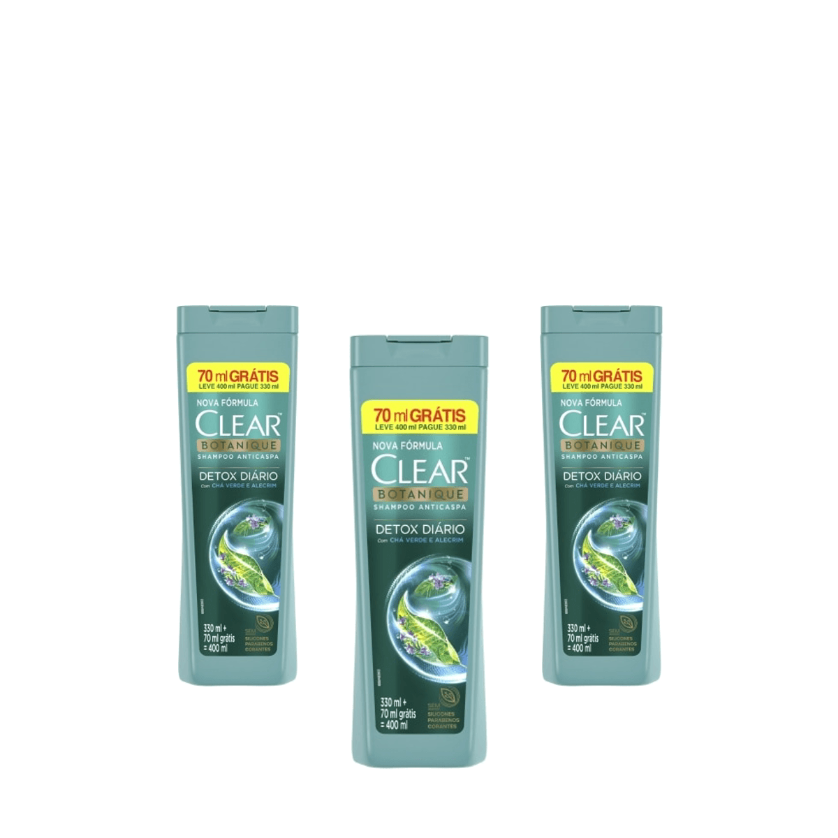 Kit 3 Unidades Shampoo Clear Anticaspa Detox Diário Leve 400ml Pague 330ml - Imagem 1