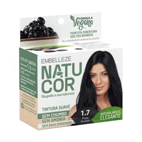 Tintura Natucor Embelleze Sem Amônia 1.7 Preto Azulado 18g - Imagem 1