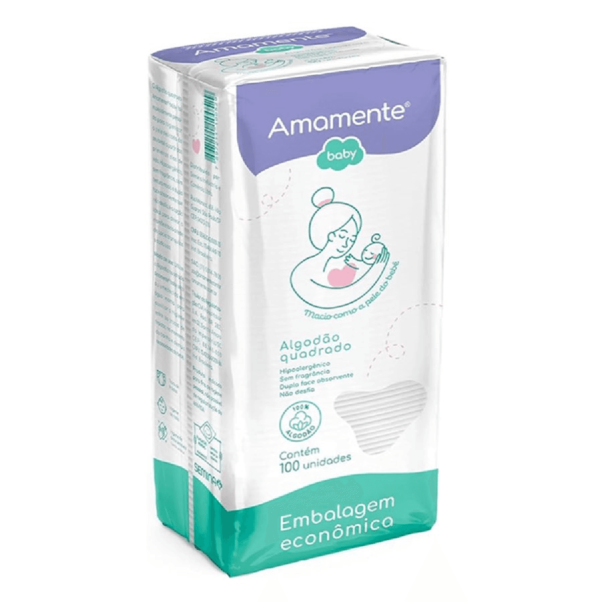 Algodão Quadrado Amamente Baby 100 Unidades - Imagem 1