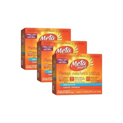 Kit 3 Unidades Metamucil 0,562g Sabor Laranja sem Açúcar 10 Envelopes 5,85g - Imagem 1
