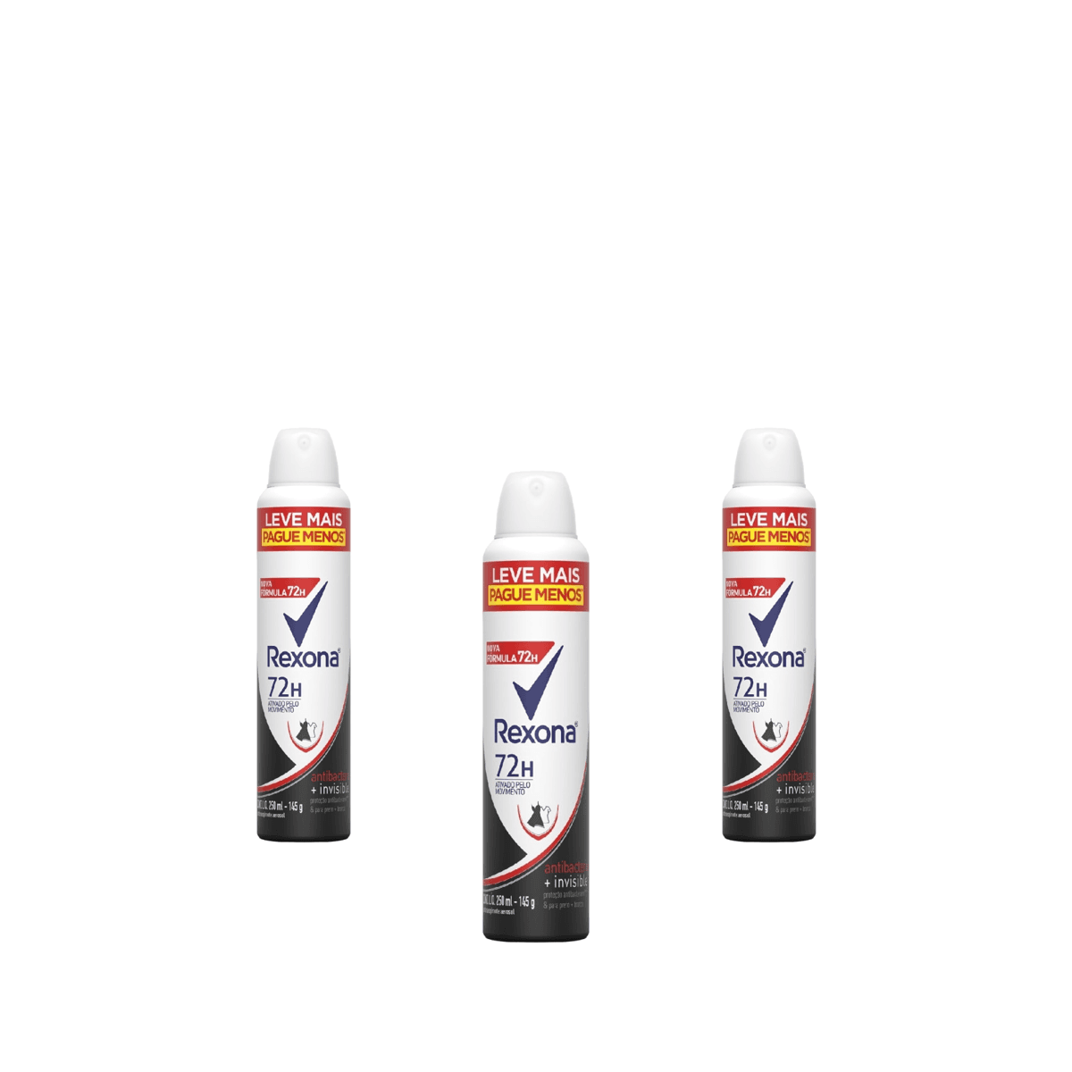Kit 3 Unidades Desodorante Aerosol Rexona Antibacterial + Invisible 250ml Leve mais Pague menos - Imagem 1