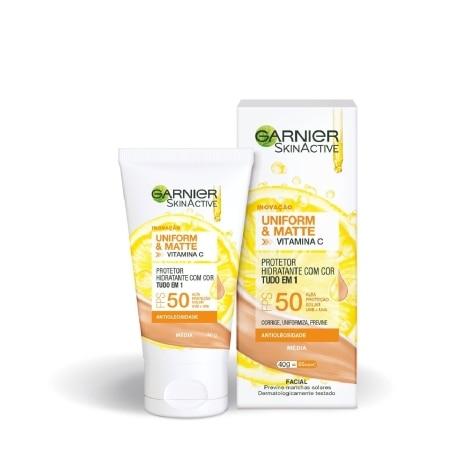 Protetor Solar Facial Garnier SkinActive Uniform & Matte Vitamina C FPS50 Cor Média 40g - Imagem 1