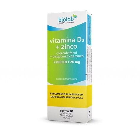 Vitamina D3 + Zinco 200UI + 20mg Biolab 30 Cápsulas - Imagem 1