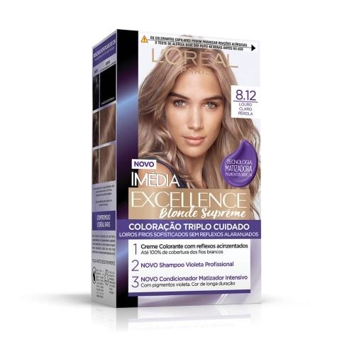 Tintura Imédia L'Oréal Paris Excellence Blonde Supreme 8.12 Louro Claro Pêrola 179ml - Imagem 1