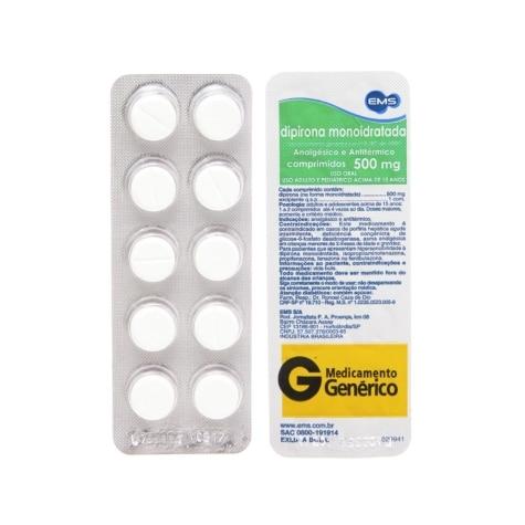 Dipirona Sódica 500mg 10 Comprimidos EMS Genérico - Imagem 1