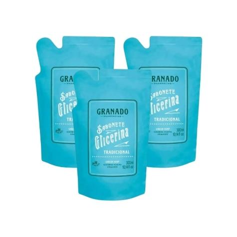 Kit 3 Unidades Sabonete Líquido Granado Tradicional Refil 300ml - Imagem 1