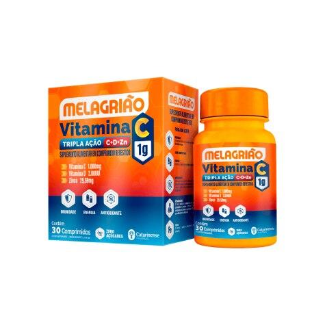 Melagrião Catarinense Pharma Vitamina C 1g Tripla Ação C+D+Zn 30 Comprimidos - Imagem 1