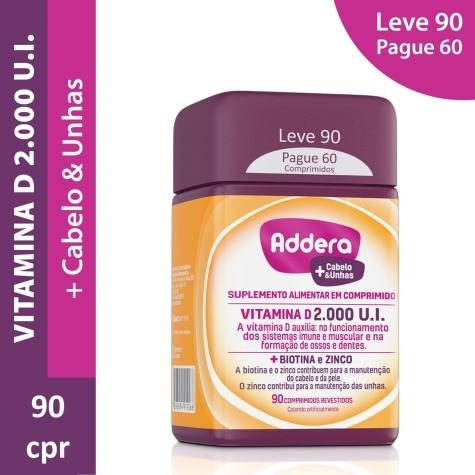 Addera + Cabelo & Unhas 2.000UI Leve 90 Pague 60 Comprimidos Revestidos - Imagem 1