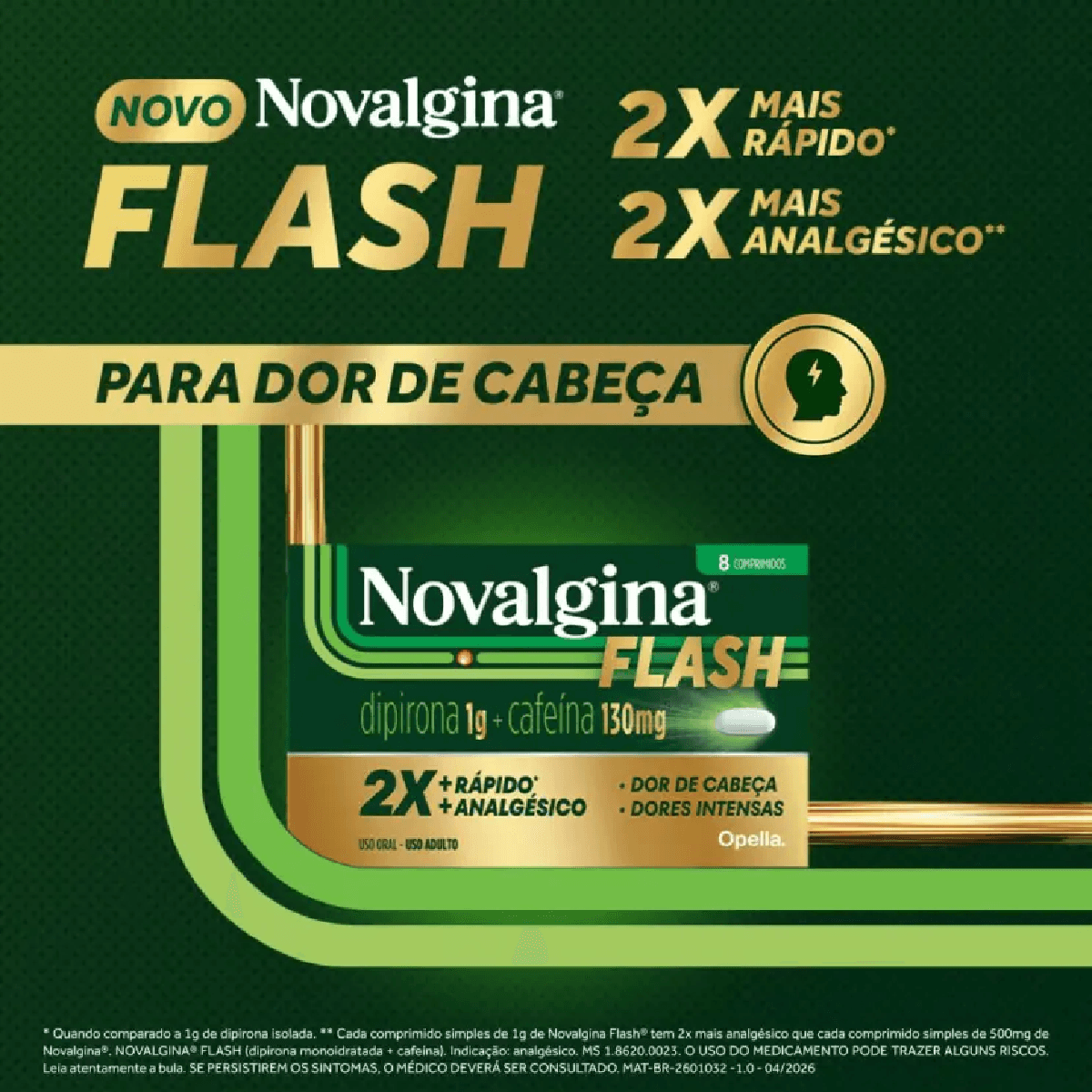 Novalgina Flash Dipirona 1g + Cafeína 130mg 8 Comprimidos - Imagem 3