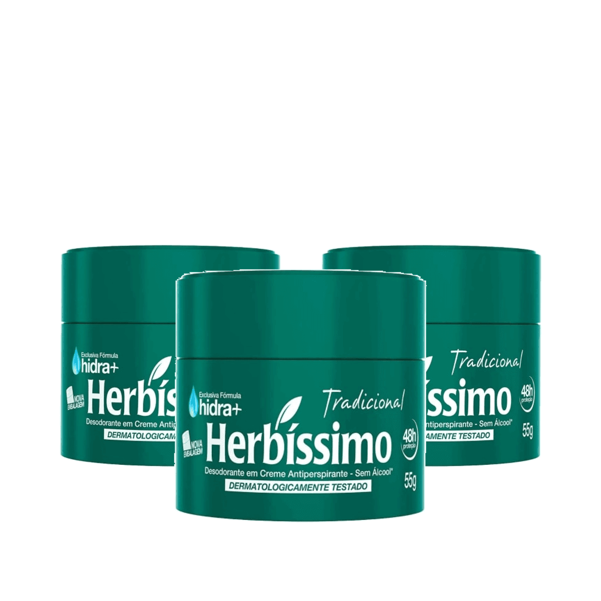 Kit 3 Unidades Desodorante Creme Herbíssimo Tradicional 55g - Imagem 1