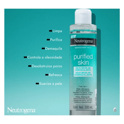Água Micelar Neutrogena Purified Skin 7 em 1 Demaquilante 200ml - Imagem 2