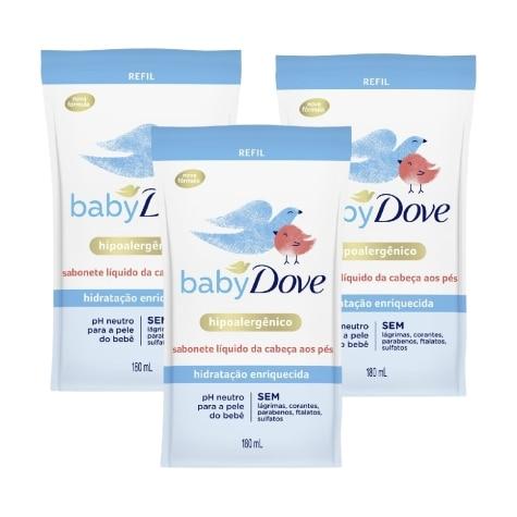 Kit 3 Unidades Sabonete Líquido Dove Baby Hidratação Enriquecida Refil 180ml - Imagem 1