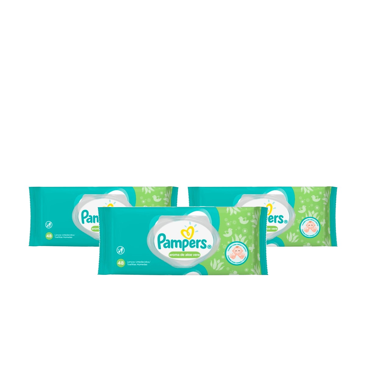 Kit 3 Unidades Lenços Umedecidos Pampers Aloe Vera 48 Unidades - Imagem 1