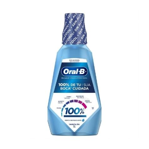 Enxaguante Bucal Oral-B 100% de Sua Boca Cuidada Menta Refrescante Sem Álcool 1L - Imagem 1