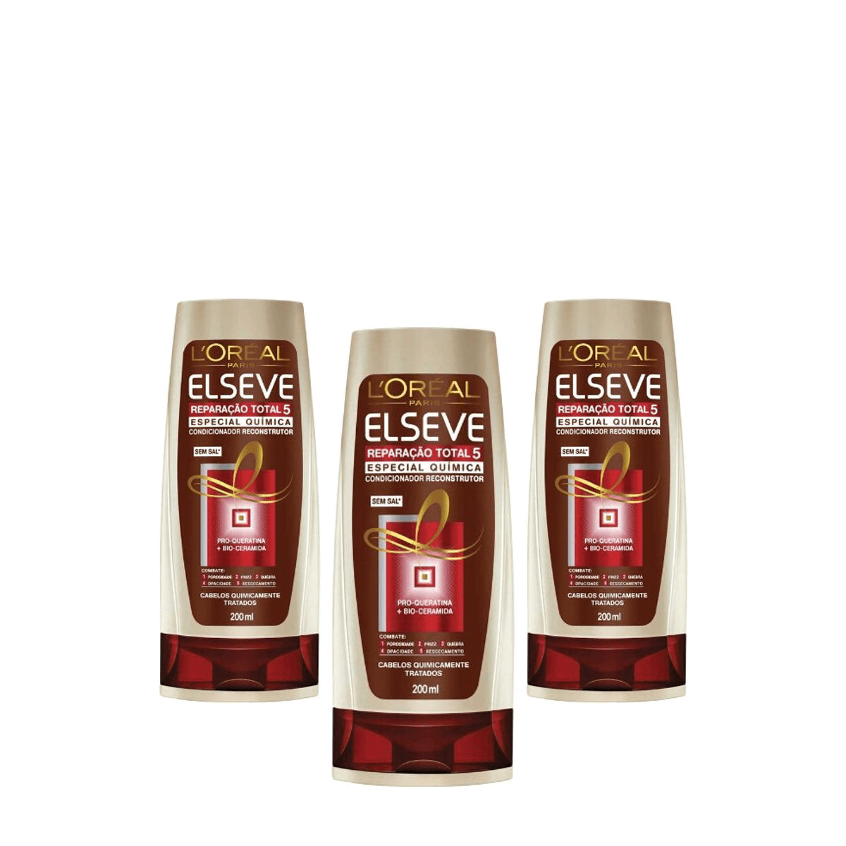 Kit 3 Unidades Condicionador Elseve Reparação Total 5 Especial Química 200ml - Imagem 1