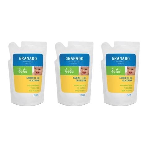 Kit 3 Unidades Sabonete Líquido Granado Bebê Tradicional Refil 250ml - Imagem 1