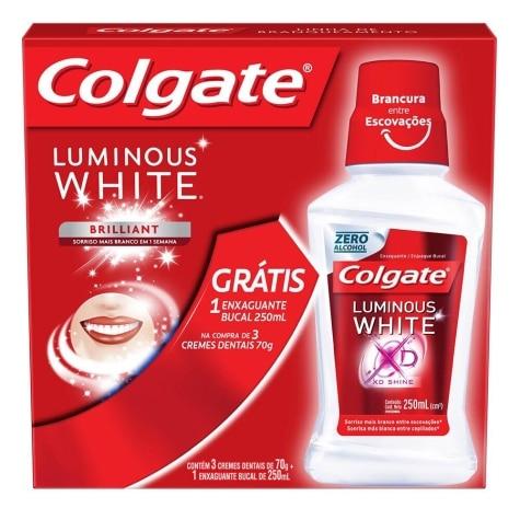 Kit Creme Dental Colgate Luminous White 3 Unidades 70g + Enxaguante Bucal - Imagem 2