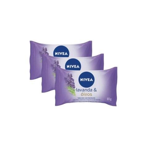 Kit 3 Unidades Sabonete em Barra Nivea Lavanda & Óleos 85g - Imagem 1