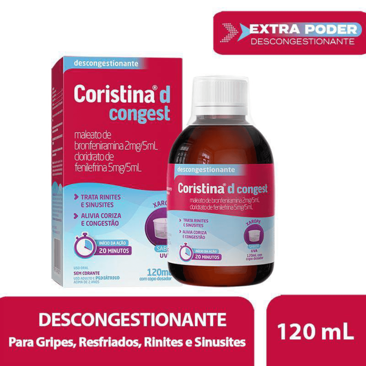 Coristina D Congest Xarope 2mg + 5mg/5ml 120ml - Imagem 2