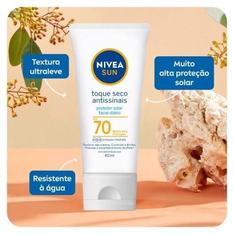 Protetor Solar Facial Nivea Sun Toque Seco Antissinais FPS70 40ml - Imagem 5