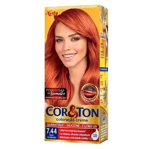 Tintura Cor&ton Niely Coloração Creme 7.44 Ruivo Acobreado 135g - Imagem 1