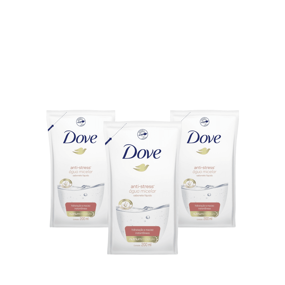 Kit 3 Unidades Sabonete Líquido Dove Anti-stress Água Micelar Refil 200ml - Imagem 1