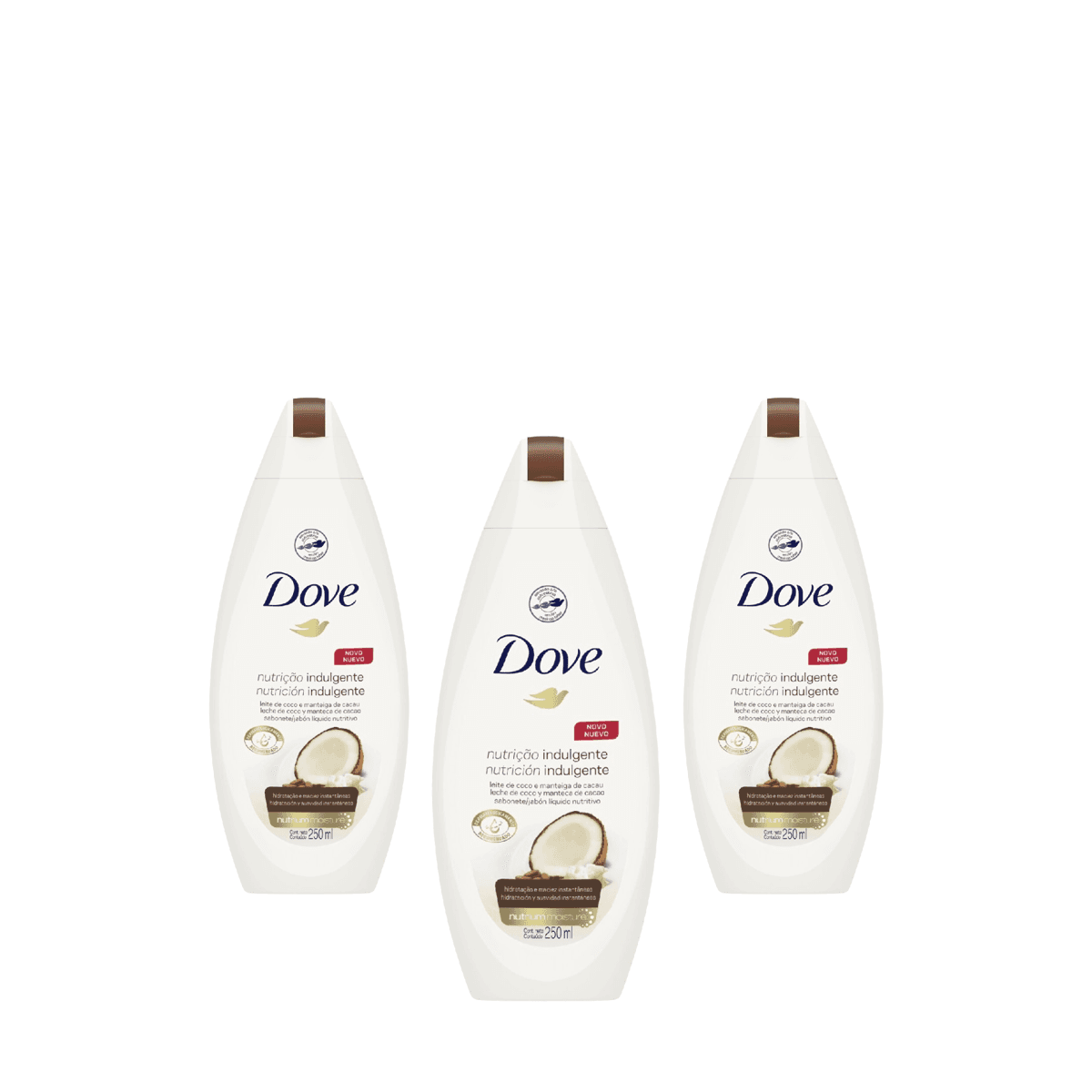 Kit 3 Unidades Sabonete Líquido Dove Nutrição Leite de Coco e Manteiga de Cacau 250ml - Imagem 1
