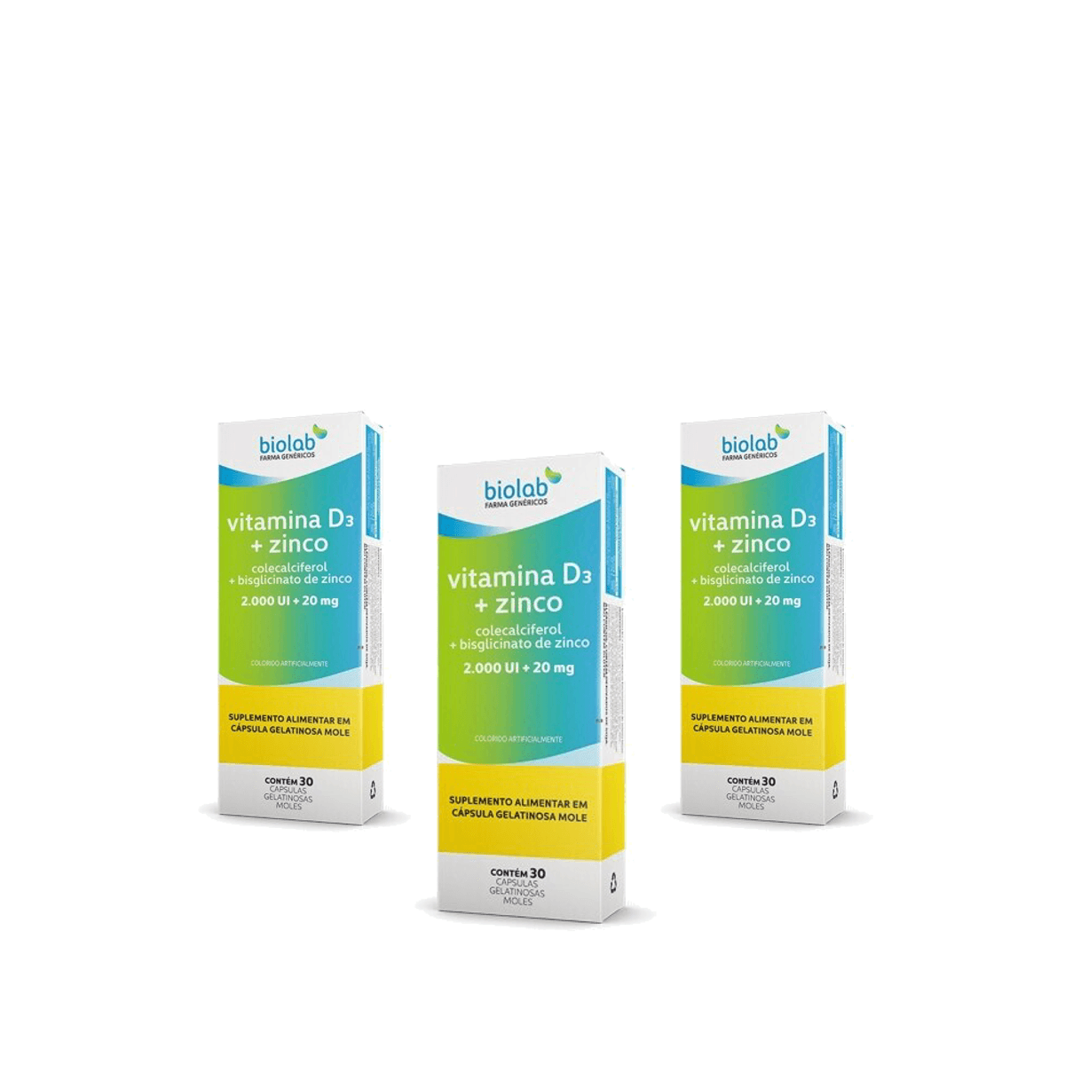 Kit 3 Unidades Vitamina D3 + Zinco 200UI + 20mg Biolab 30 Cápsulas - Imagem 1