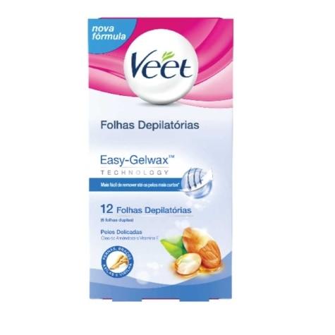 Depilatório Corporal Folha Veet Easy-Gelwax Pele Delicada 12 Unidades - Imagem 1