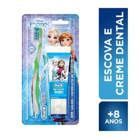 Kit Escova + Creme Dental Oral-B Pro-Saúde Stages 4 Frozen 100g - Imagem 1