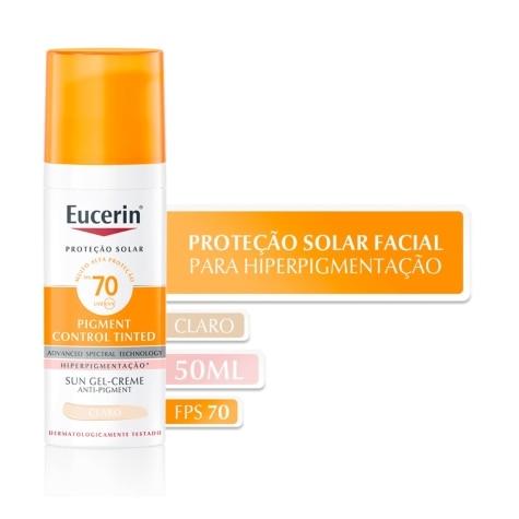 Protetor Solar Facial Eucerin Pigment Control Tinted FPS70 Gel Creme Cor Claro 50ml - Imagem 2