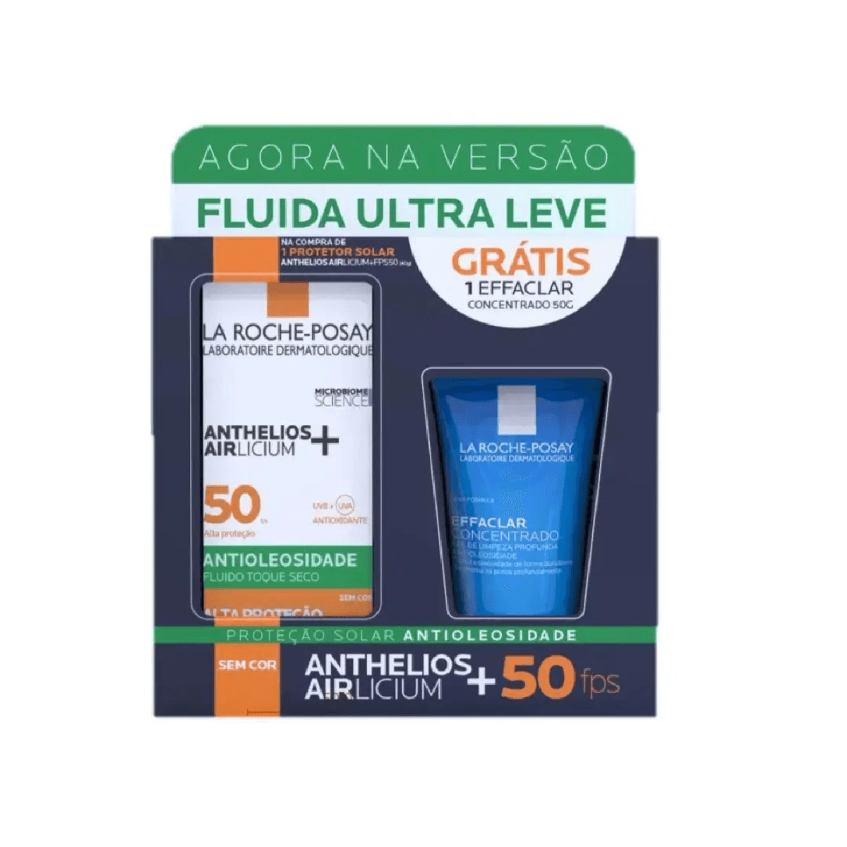 Kit La Roche-Posay Protetor Solar Facial Anthelios Airlicium+ FPS 50 Sem Cor 40ml + Gel de Limpeza Effaclar Concentrado 50g - Imagem 1
