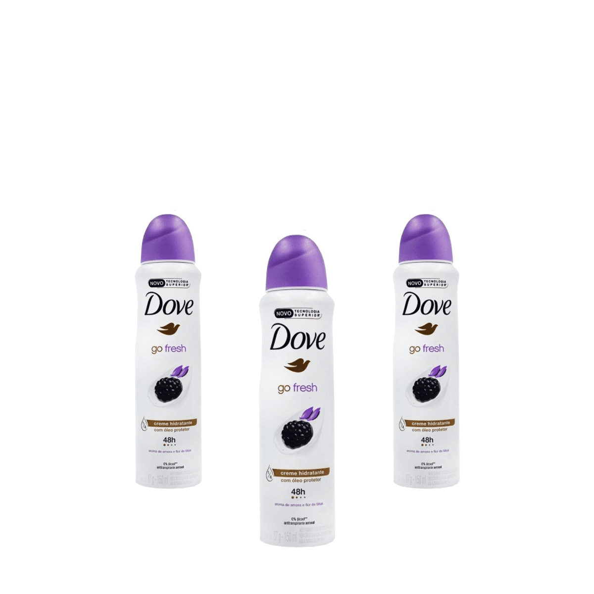Kit 3 Unidades Desodorante Aerosol Dove Go Fresh Amora & Flor de Lótus 150ml - Imagem 1