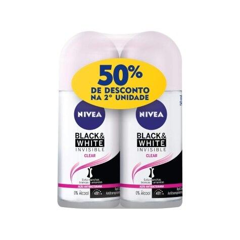 Kit Desodorante Roll-On Nivea Black & White Invisible 48h 2 Unidades 50ml - Imagem 1