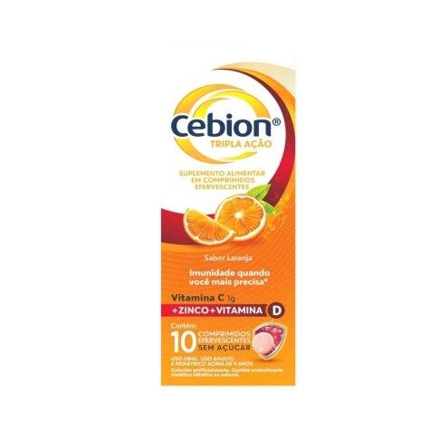 Cebion Tripla Ação Sabor Laranja 10 Comprimidos Efervescentes - Imagem 1