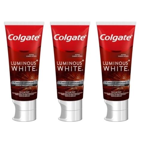 Kit 3 Unidades Creme Dental Colgate Luminous White Carvão Ativado 70g - Imagem 1