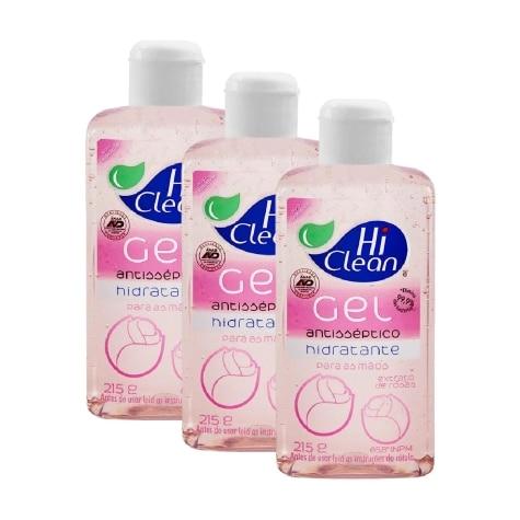 Kit 3 Unidades Gel Antisséptico Hidratante Hi Clean Extrato de Rosas 215g - Imagem 1