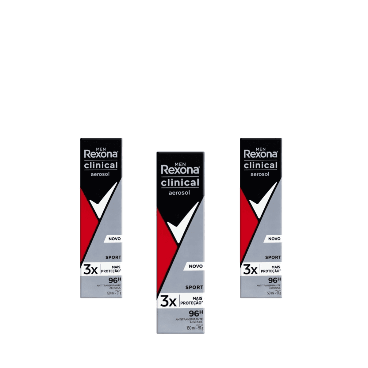 Kit 3 Unidades Desodorante Aerosol Rexona Men Clinical Sport 150ml - Imagem 1