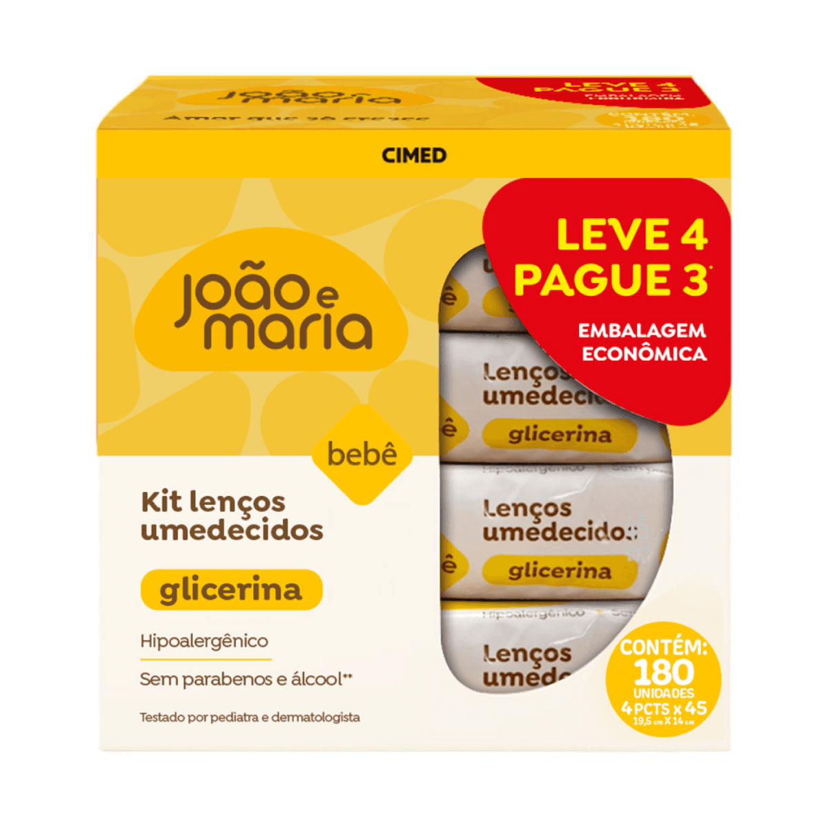 Lenços Umedecidos João e Maria Glicerina 180 unidades - Imagem 1
