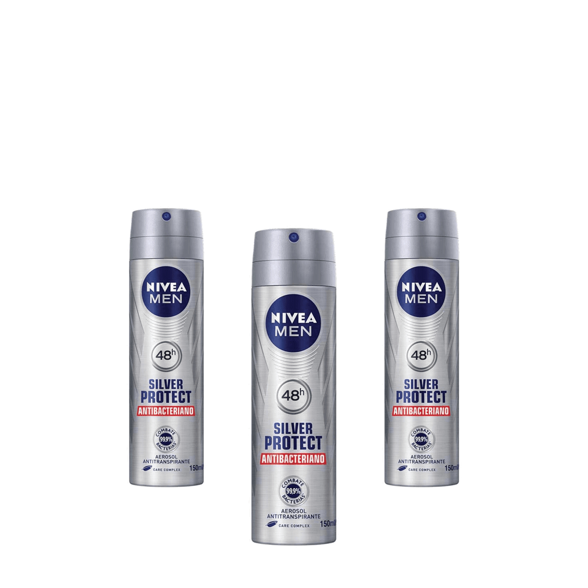 Kit 3 Unidades Desodorante Aerosol Nivea Men Silver Protect 150ml - Imagem 1