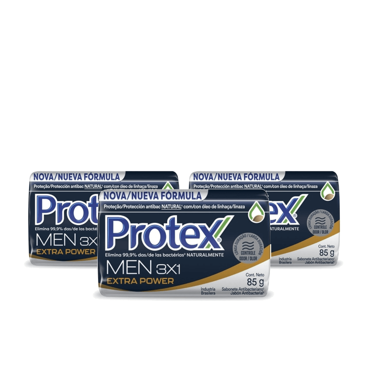 Kit 3 Unidades Sabonete em Barra Protex Men 3 em 1 Extra Power 85g - Imagem 1