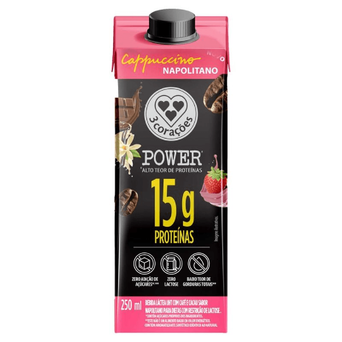 Cappuccino Napolitano 3 Corações Power Whey 250ml - Imagem 1
