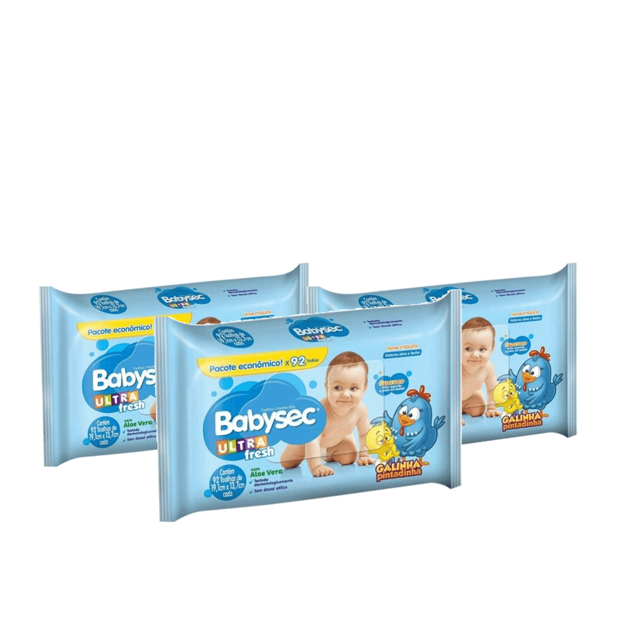Kit 3 Unidades Toalhas Umedecidas Babysec Ultra Fresh Galinha Pintadinha com Aloe Vera 92 Unidades - Imagem 1