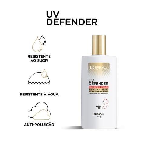 Protetor Solar Facial L'Oréal Paris UV Defender FPS60 Fluido Incolor 40g - Imagem 2